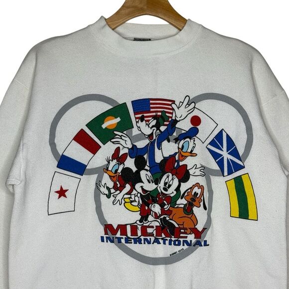 Disney Epcot White Mickey International Flags Jerry Leigh Sweatshirt Men’s Sz M - Picture 3 of 4